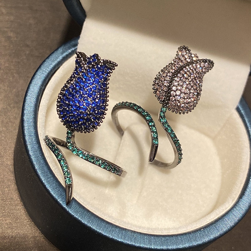 Peris Gems Resizable / Purple Blue Diamond Flower Ring for Women | Adjustable Diamond Emerald Rose Flower Ring SHEIN Amazon Temu