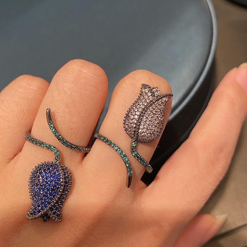 Peris Gems Resizable / Purple Blue Diamond Flower Ring for Women | Adjustable Diamond Emerald Rose Flower Ring SHEIN Amazon Temu