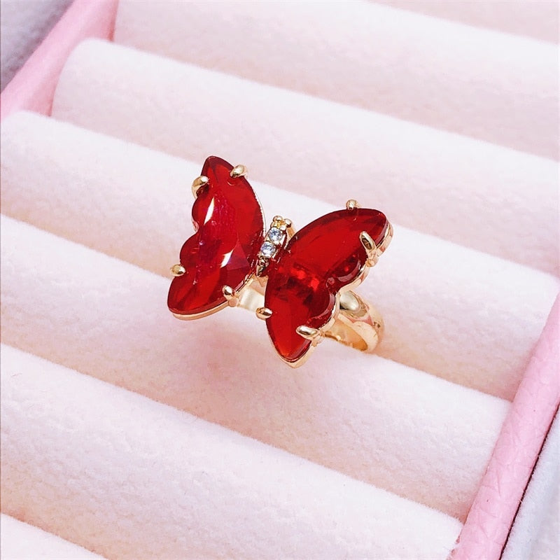 Peris Gems Resizable / Red butterfly Crystal Butterfly Ring for Women | Adjustable Gold Rings SHEIN Amazon Temu
