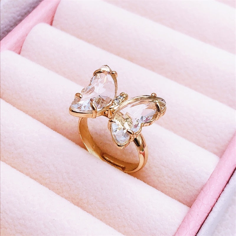 Peris Gems Resizable / Transparent ring Crystal Butterfly Ring for Women | Adjustable Gold Rings SHEIN Amazon Temu
