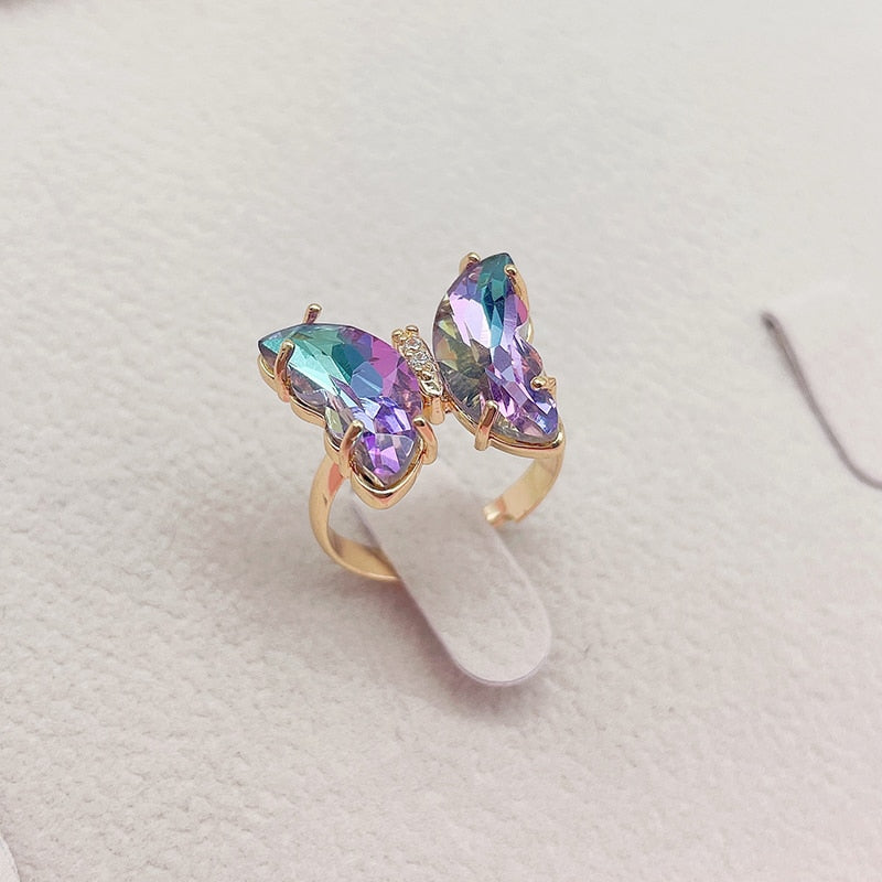 Peris Gems Resizable / Violet AB Crystal Butterfly Ring for Women | Adjustable Gold Rings SHEIN Amazon Temu