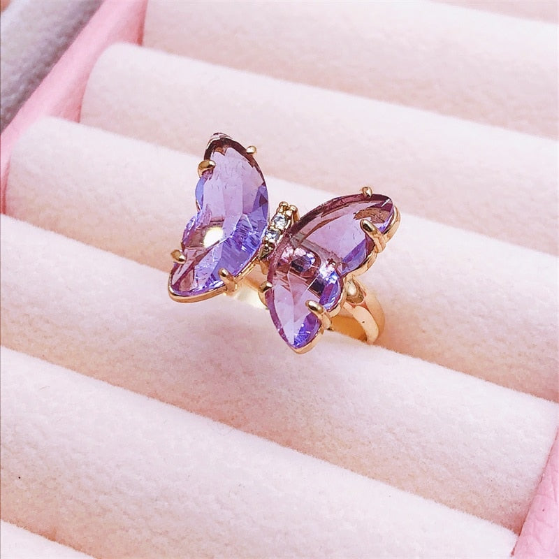 Peris Gems Resizable / Violet butterfly Crystal Butterfly Ring for Women | Adjustable Gold Rings SHEIN Amazon Temu