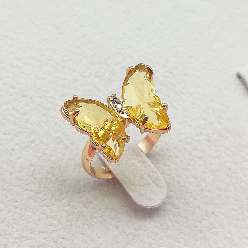 Peris Gems Resizable / Yellow Crystal Butterfly Ring for Women | Adjustable Gold Rings SHEIN Amazon Temu