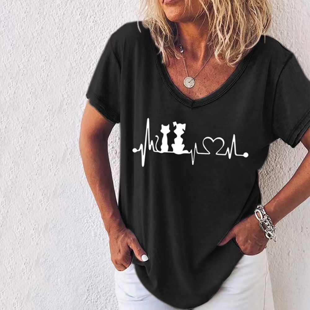 Peris Gems Retro Cat T-Shirt for Women| V-Neck Oversized Shirts SHEIN Amazon Temu