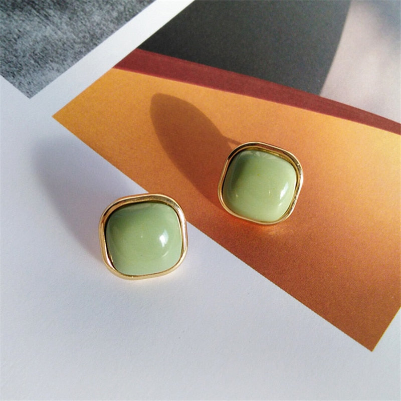 Peris Gems Retro Round Square Acrylic Stud Earrings for Women | Gold Resin Stud Earrings SHEIN Amazon Temu