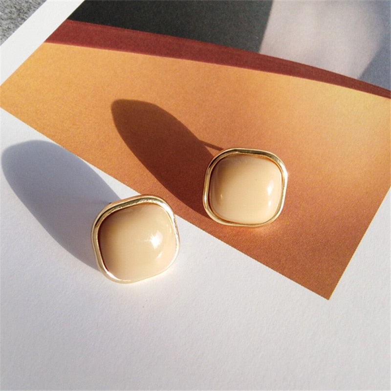 Peris Gems Retro Round Square Acrylic Stud Earrings for Women | Gold Resin Stud Earrings SHEIN Amazon Temu