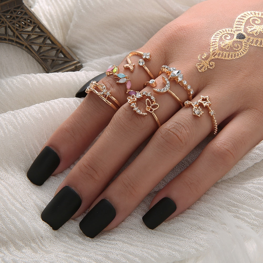 Peris Gems RI21Y0596 Pearl Wave Flower Rings Set for Women | Gold Butterfly Rings SHEIN Amazon Temu