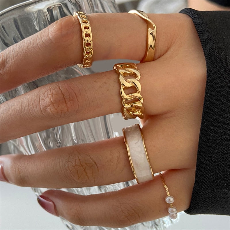 Peris Gems RI22Y0349-2 Pearl Wave Flower Rings Set for Women | Gold Butterfly Rings SHEIN Amazon Temu
