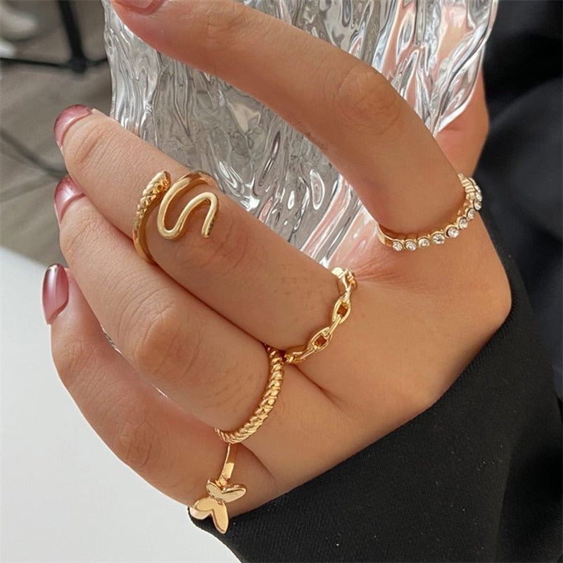 Peris Gems RI22Y0349-4 Pearl Wave Flower Rings Set for Women | Gold Butterfly Rings SHEIN Amazon Temu