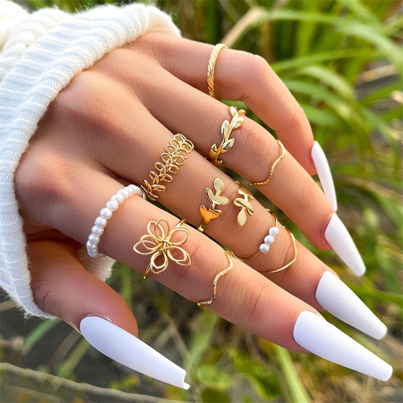 Peris Gems RI22Y0350 Pearl Wave Flower Rings Set for Women | Gold Butterfly Rings SHEIN Amazon Temu