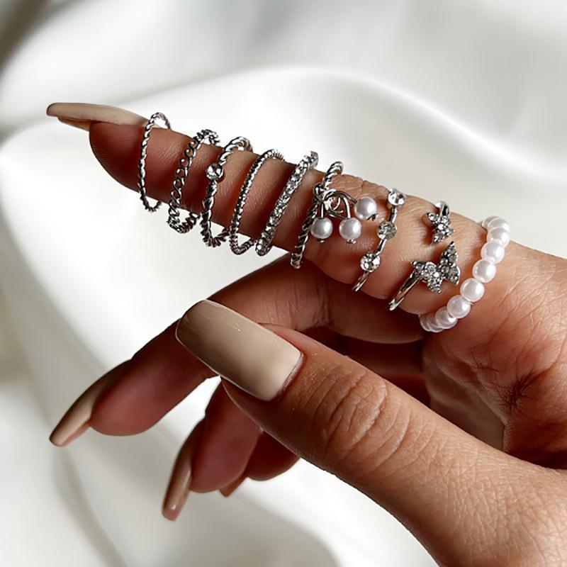 Peris Gems RI22Y0584 Pearl Wave Flower Rings Set for Women | Gold Butterfly Rings SHEIN Amazon Temu