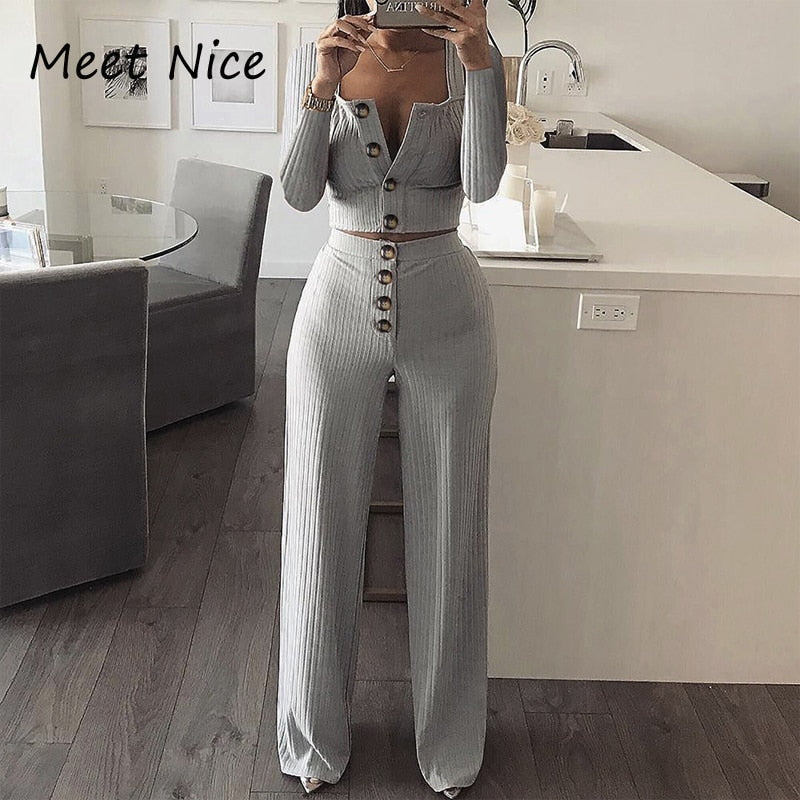Peris Gems Ribbed 2pc Crop Top and Pants Set for Women | Casual Outfits SHEIN Amazon Temu
