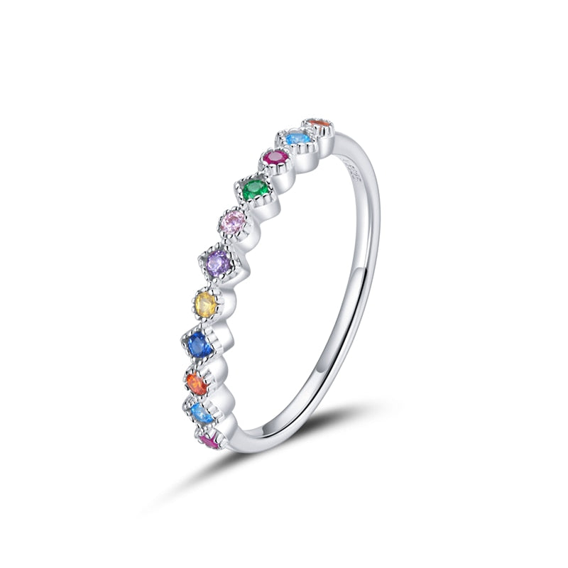 Peris Gems Ring C - Silver / 5 Silver Rainbow Diamond Rings for Women | 925 Sterling Silver SHEIN Amazon Temu