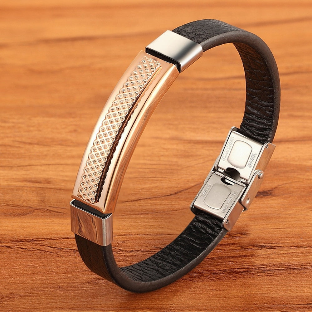 Peris Gems Rose gold / 19cm Leather Combination Stainless Bracelets for Men SHEIN Amazon Temu