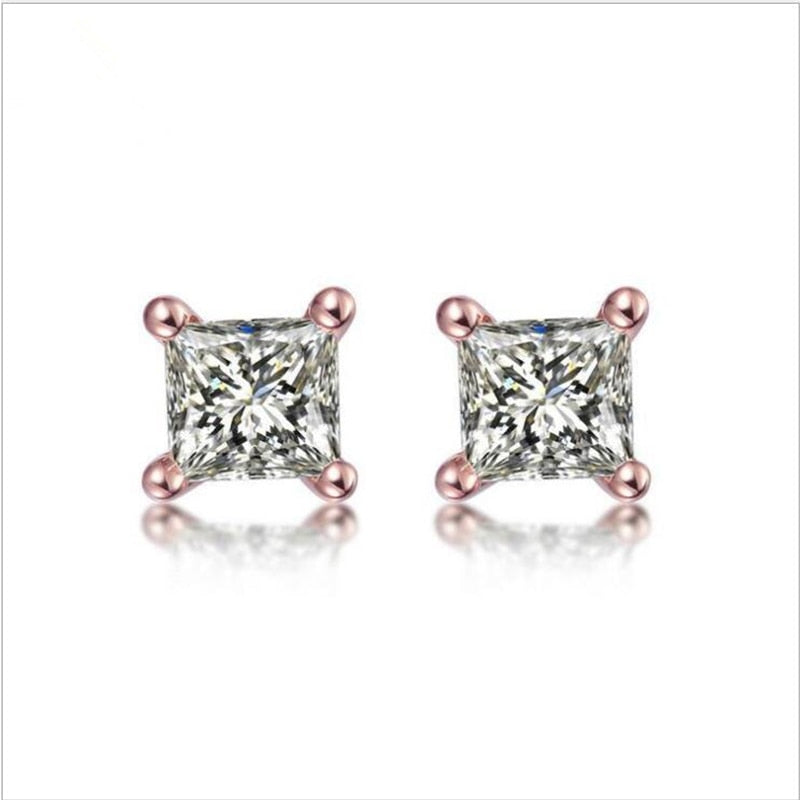 Peris Gems Rose Gold / 3mm Sterling Silver Stud Earrings for Women | 4-Claw Square Diamond Zirconia Earring Sterling Silver Stud Earrings for Women | 4-Claw Diamond SHEIN Amazon Temu
