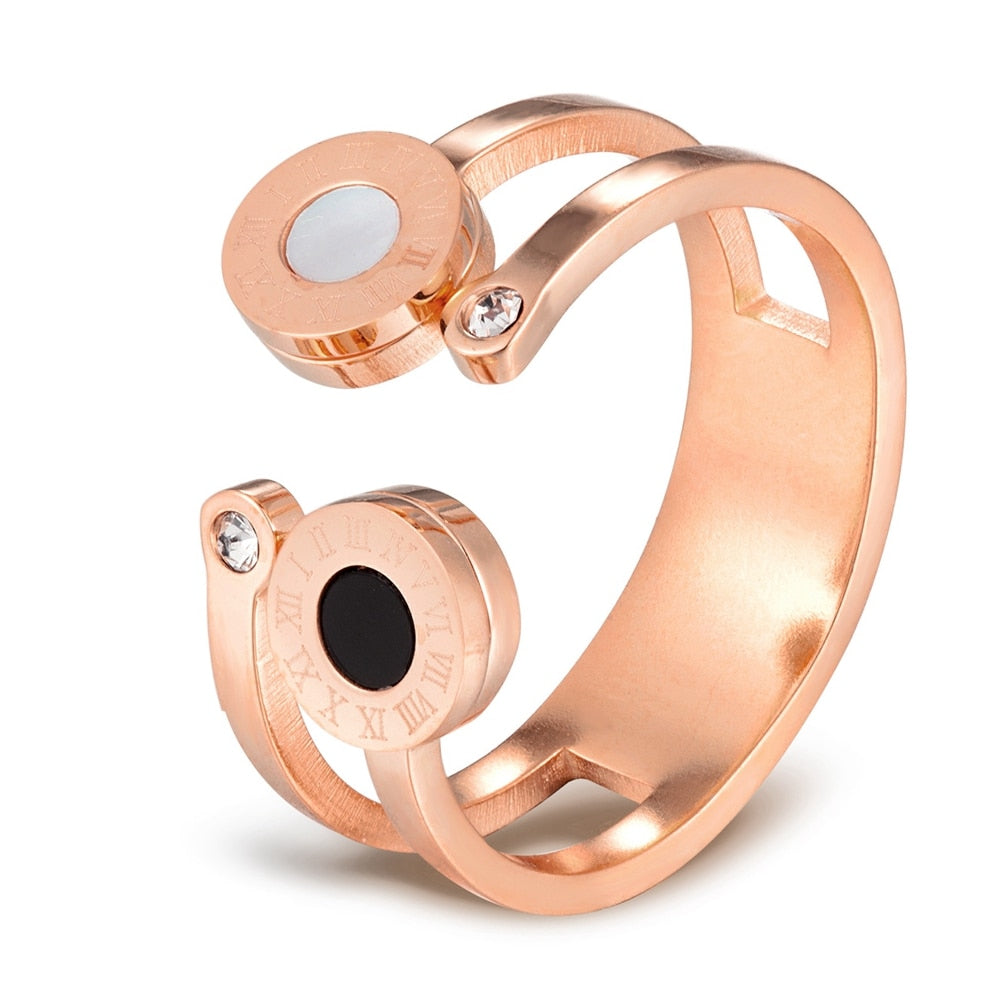 Peris Gems Rose Gold / 6 Roman Numerals Stainless Steel Rings Unisex | Crystal Cubic Zirconia Roman Numerals Stainless Steel Rings Unisex | Cubic Zirconia SHEIN Amazon Temu