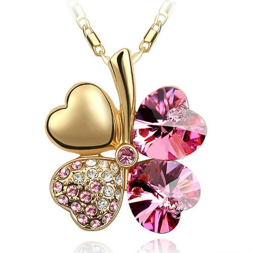 Peris Gems rose gold darkpink Diamond Clover Pendant Necklace Unisex | Silver Necklace SHEIN Amazon Temu