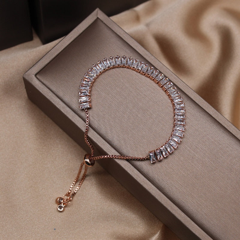Peris Gems Rose Gold Gold Inlaid Baguette Diamond Bracelets for Women | Party Jewelry Gold Inlaid Baguette Diamond Bracelets for Women SHEIN Amazon Temu