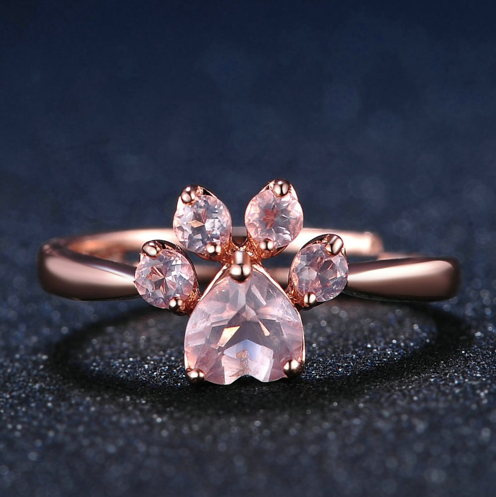 Peris Gems Rose Gold / Resizable Rose Gold 925 Silver Quartz Paw Ring for Women SHEIN Amazon Temu