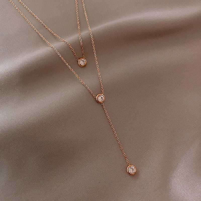 Peris Gems Rose Gold Sterling Silver Three-Layered Necklace for Women | Gold Diamond Necklace Sterling Silver ThreeLayered Necklace for Women Gold Diamond SHEIN Amazon Temu