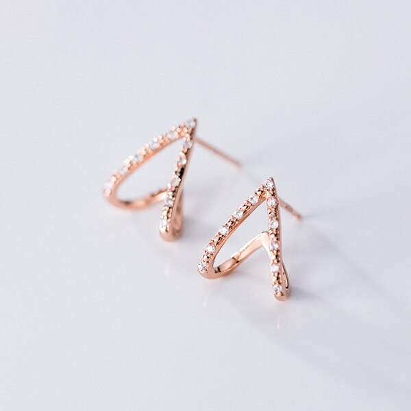 Peris Gems Rose Gold Sterling Silver V-Shape Stud Earring for Women | Silver Rose Gold Diamond Clip Earrings for Women SHEIN Amazon Temu