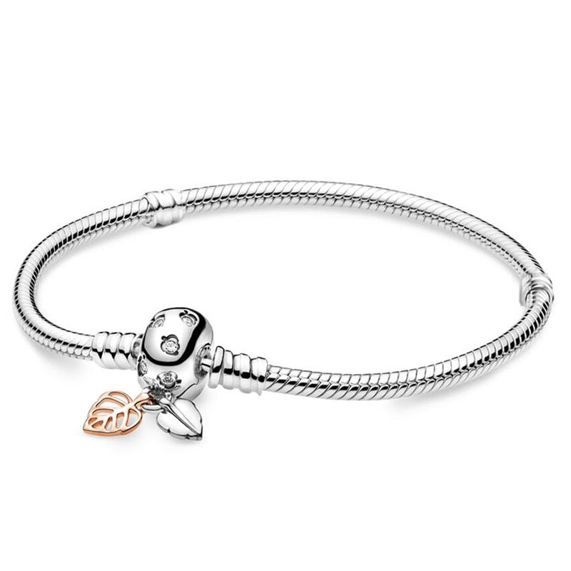 Peris Gems Rose Hollow Leaf / 16cm Silver Chain Charm Bracelets | Silver Love Bracelet SHEIN Amazon Temu