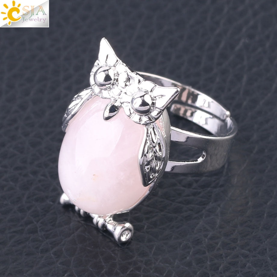 Peris Gems Rose Quartz Cabochon Bead Owl Rings | Silver Diamond Owl Rings Adjustable SHEIN Amazon Temu