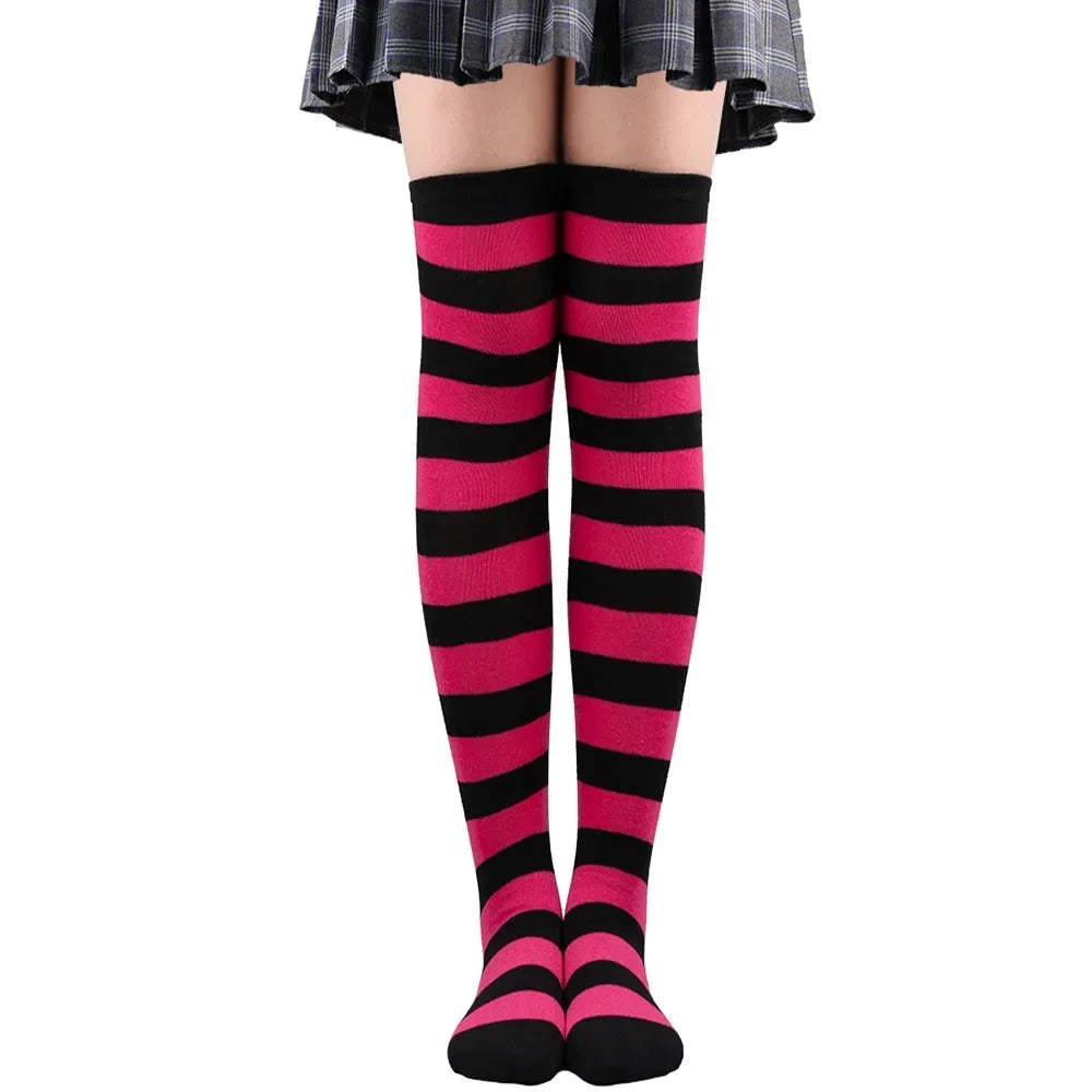 Peris Gems Rose red black 11 / One Size Womens Striped Thigh High Stockings Ladies Girls Black White pink Long Over Above Knee Socks Cosplay Lolita Harajuku Y2k 2025 Womens Striped Thigh High Stockings Ladies Girls Black White pink Long Over Above Knee Socks Cosplay Lolita Harajuku Y2k 2025 SHEIN Amazon Temu