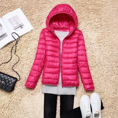 Peris Gems rose Red Hooded / M Ultra-Light Puff Parka Jackets for Women | Solid Slim Jacket SHEIN Amazon Temu