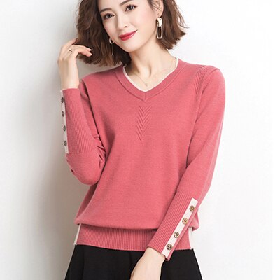 Peris Gems Rose Red / One Size V-Neck Long Sleeve Knitted Shirt for Women | Slim Comfy Sweaters V-Neck Long Sleeve Knitted Shirt for Women | Slim Sweaters SHEIN Amazon Temu