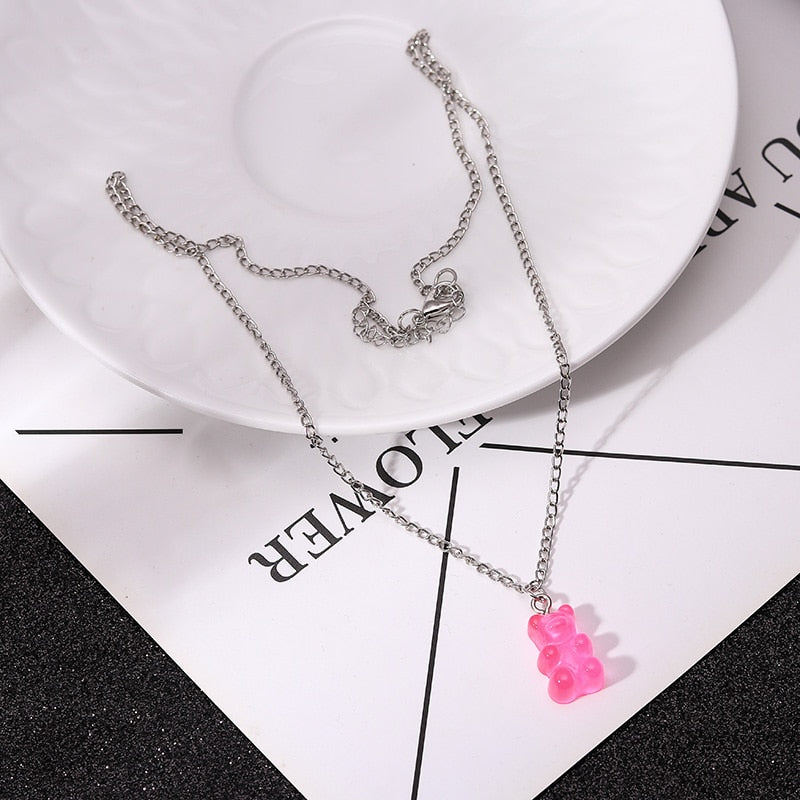 Peris Gems Rose Red Rainbow Gummy Bear Pendant Necklace for Women | Cartoon Bear Jewelry Rainbow Gummy Bear Pendant Necklace for Women | Cartoon Bear SHEIN Amazon Temu