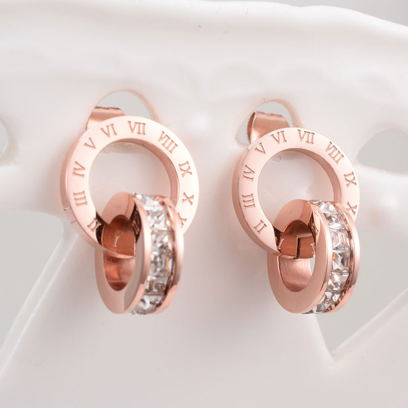 Peris Gems Rose Titanium Double Wound Roman Numerals Crystal Stud Earrings for Women SHEIN Amazon Temu