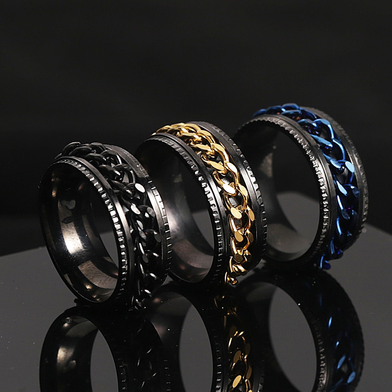 Peris Gems Rotatable Steel Chain Rings | Spinner Punk Funk Rings SHEIN Amazon Temu