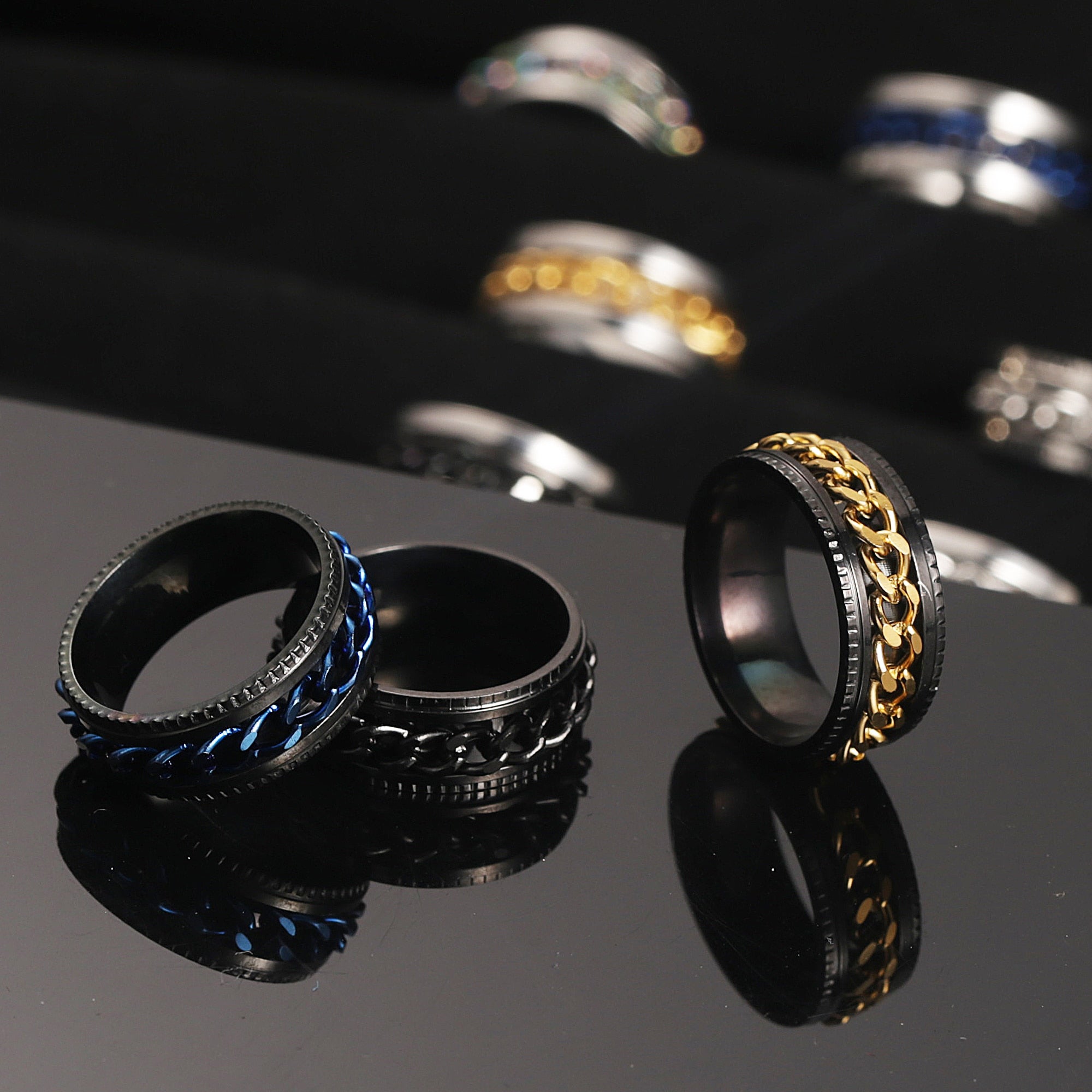 Peris Gems Rotatable Steel Chain Rings | Spinner Punk Funk Rings SHEIN Amazon Temu