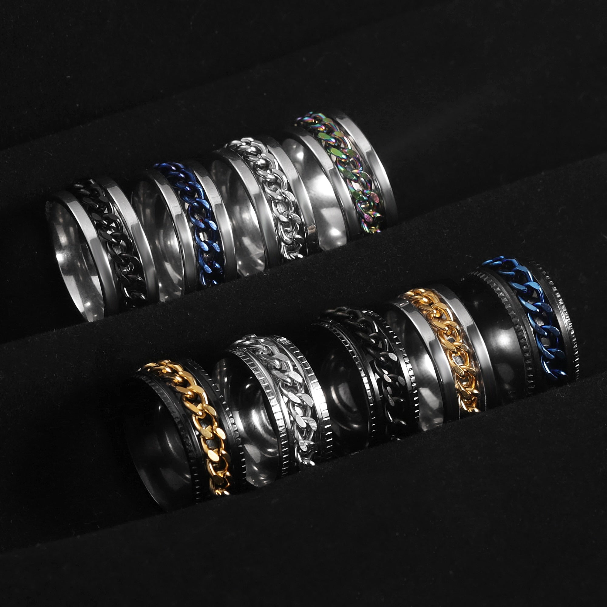 Peris Gems Rotatable Steel Chain Rings | Spinner Punk Funk Rings SHEIN Amazon Temu