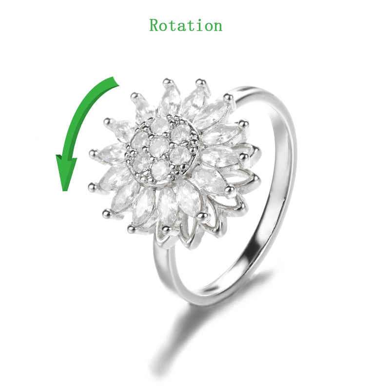 Peris Gems Rotate 1 / Adjustable Crystal Sunflower Rotatable Spinner Adjustable Rings for Women Crystal Sunflower Rotatable Spinner Adjustable Rings Women SHEIN Amazon Temu