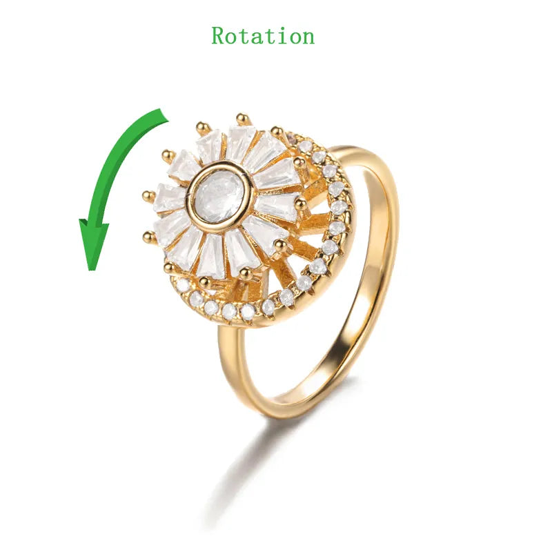 Peris Gems Rotate 2 / Adjustable Crystal Sunflower Rotatable Spinner Adjustable Rings for Women Crystal Sunflower Rotatable Spinner Adjustable Rings Women SHEIN Amazon Temu