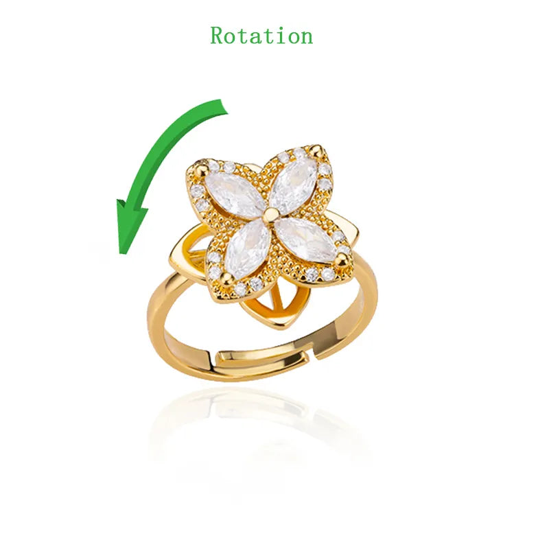 Peris Gems Rotate 7 / Adjustable Crystal Sunflower Rotatable Spinner Adjustable Rings for Women Crystal Sunflower Rotatable Spinner Adjustable Rings Women SHEIN Amazon Temu