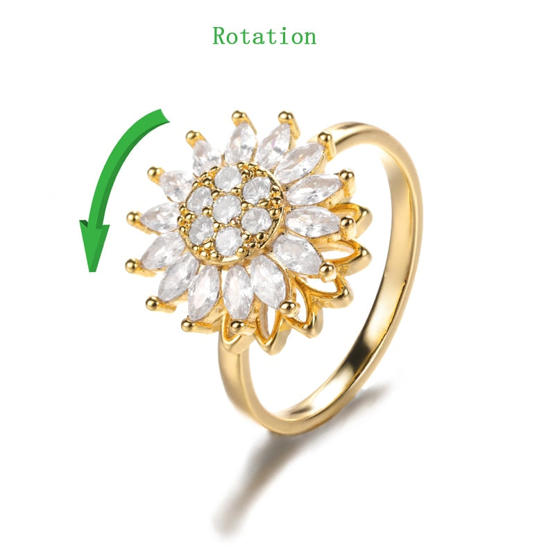 Peris Gems Rotate / Adjustable Crystal Sunflower Rotatable Spinner Adjustable Rings for Women Crystal Sunflower Rotatable Spinner Adjustable Rings Women SHEIN Amazon Temu