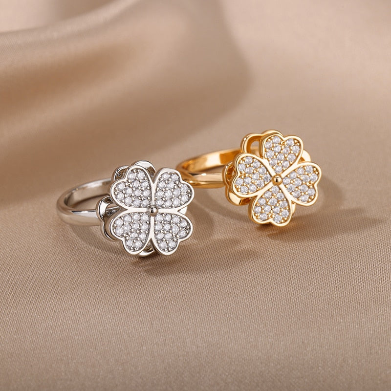 Peris Gems Rotating Four Clover Rings for Women | Gold Silver Diamond Rings SHEIN Amazon Temu