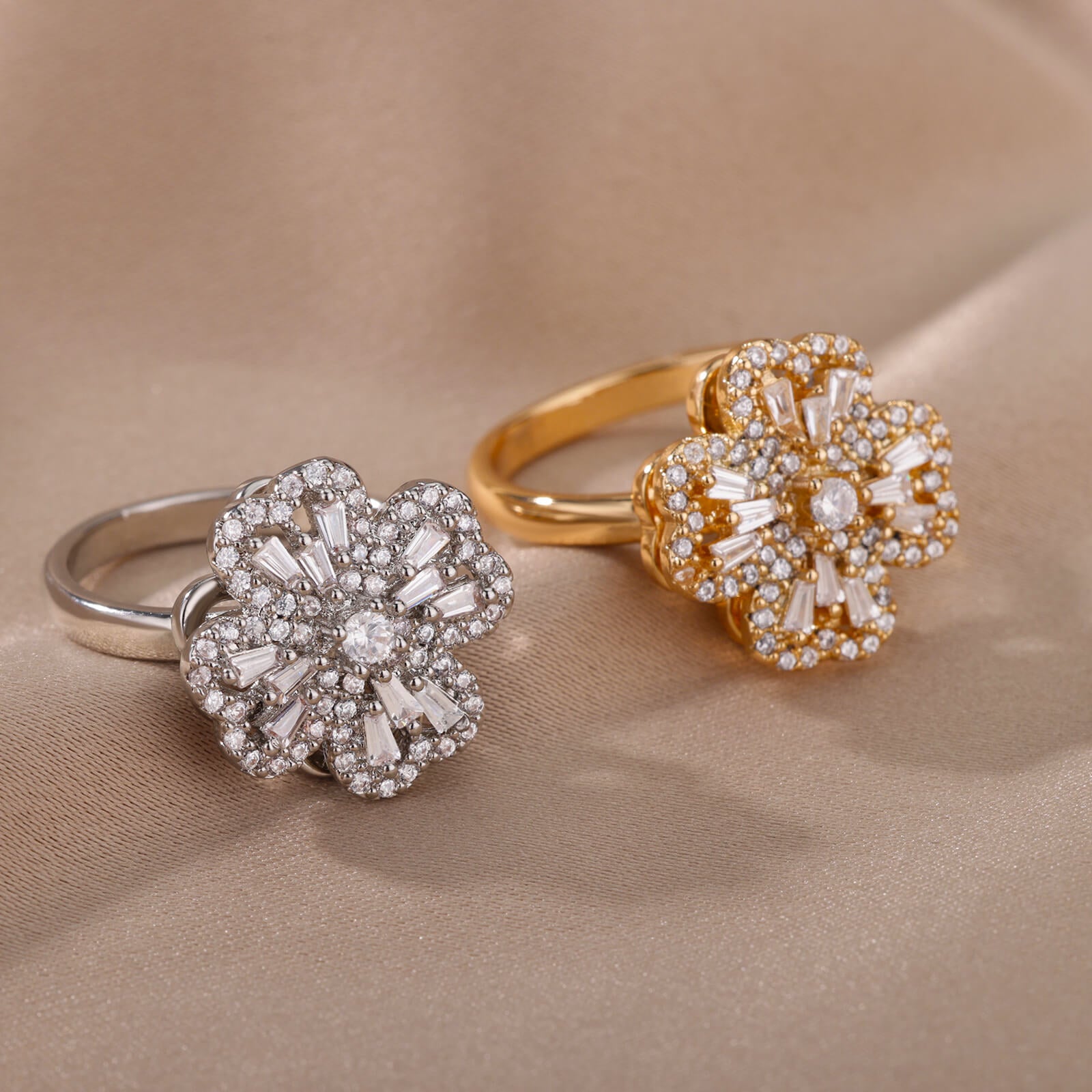 Peris Gems Rotating Four Clover Rings for Women | Gold Silver Diamond Rings SHEIN Amazon Temu