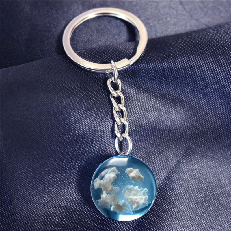 Peris Gems Round Cloud Keychain Transparent Resin Round Ball Pendant Necklace - Blue Sky White Cloud Chain Necklace SHEIN Amazon Temu