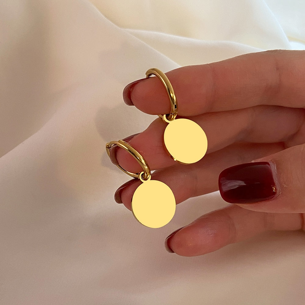 Peris Gems Round Coin Stainless Steel Earrings | Gold Charm Earrings for Women SHEIN Amazon Temu