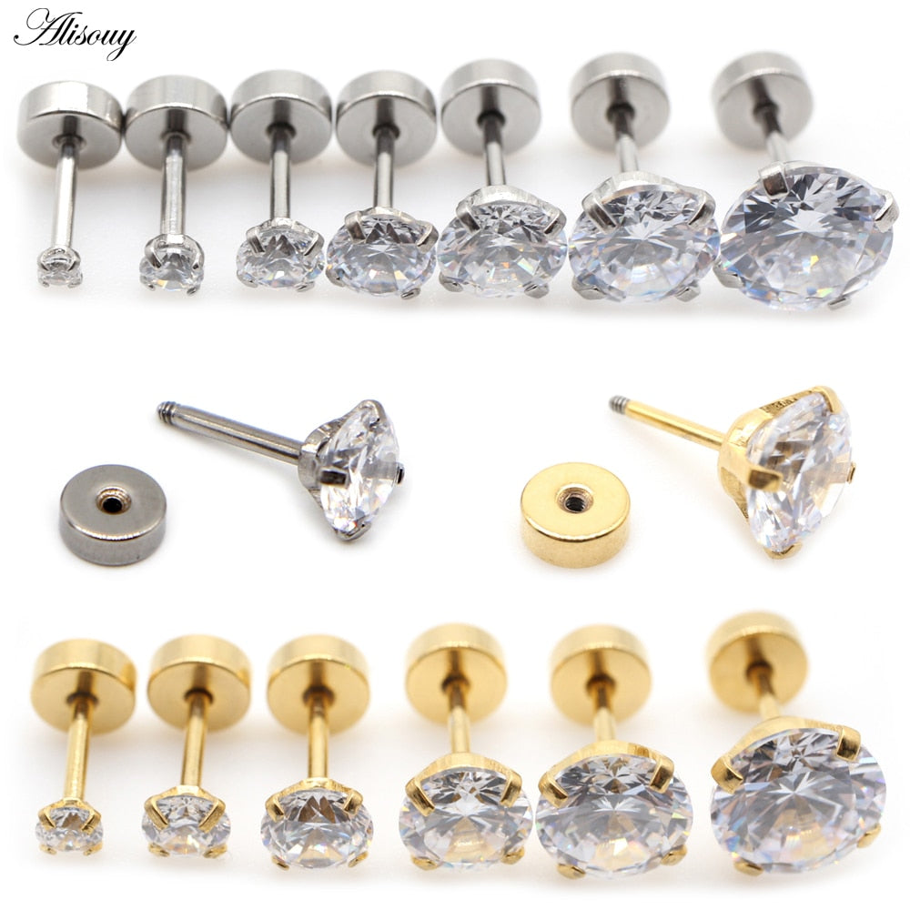Peris Gems Round Diamond Gold Stud Earrings | 4 Prong Cartilage Crystal Earrings SHEIN Amazon Temu