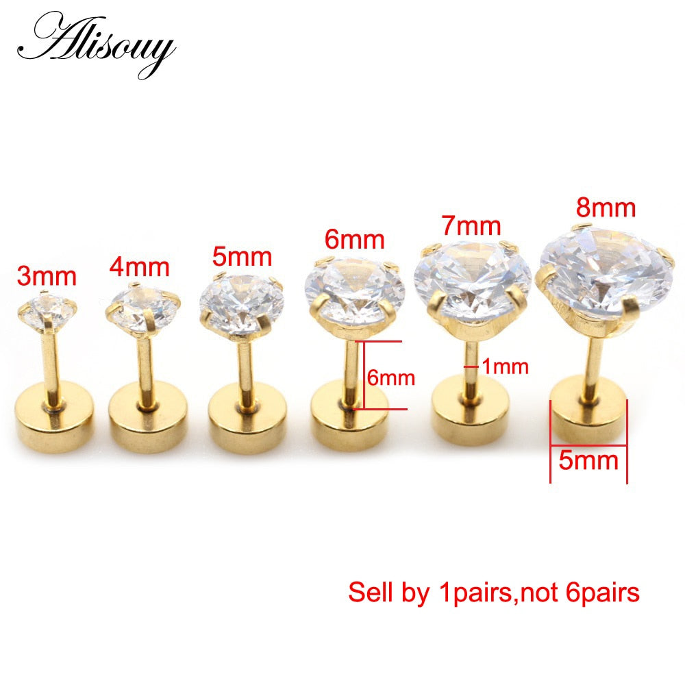Peris Gems Round Diamond Gold Stud Earrings | 4 Prong Cartilage Crystal Earrings SHEIN Amazon Temu