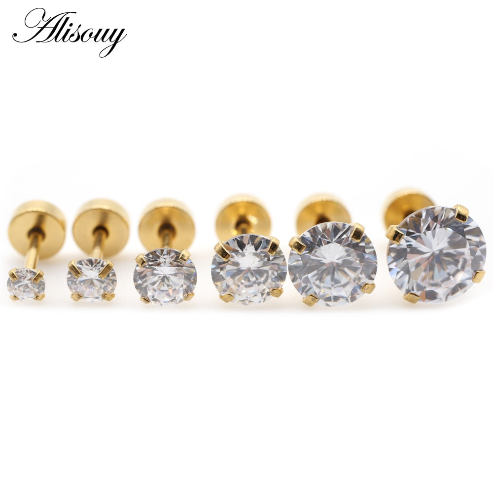 Peris Gems Round Diamond Gold Stud Earrings | 4 Prong Cartilage Crystal Earrings SHEIN Amazon Temu