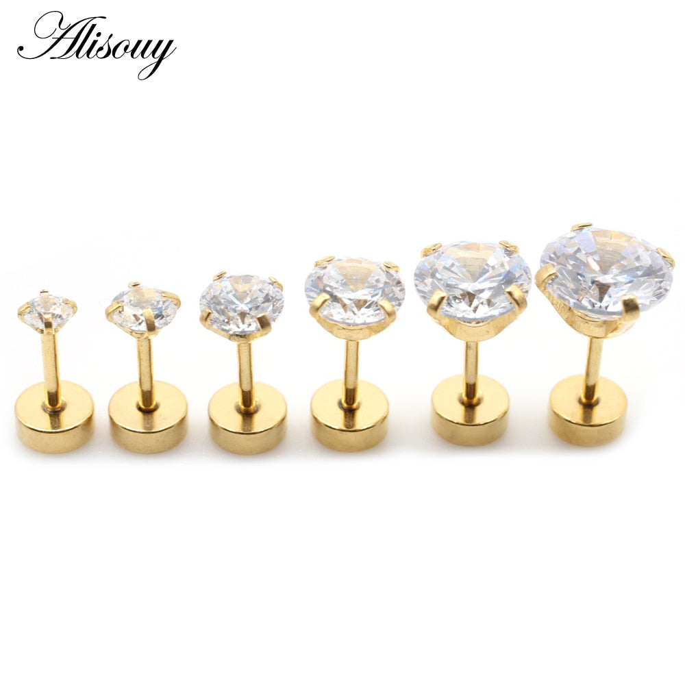 Peris Gems Round Diamond Gold Stud Earrings | 4 Prong Cartilage Crystal Earrings SHEIN Amazon Temu