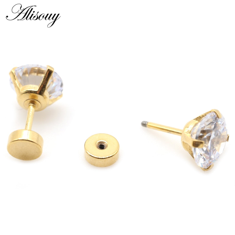 Peris Gems Round Diamond Gold Stud Earrings | 4 Prong Cartilage Crystal Earrings SHEIN Amazon Temu