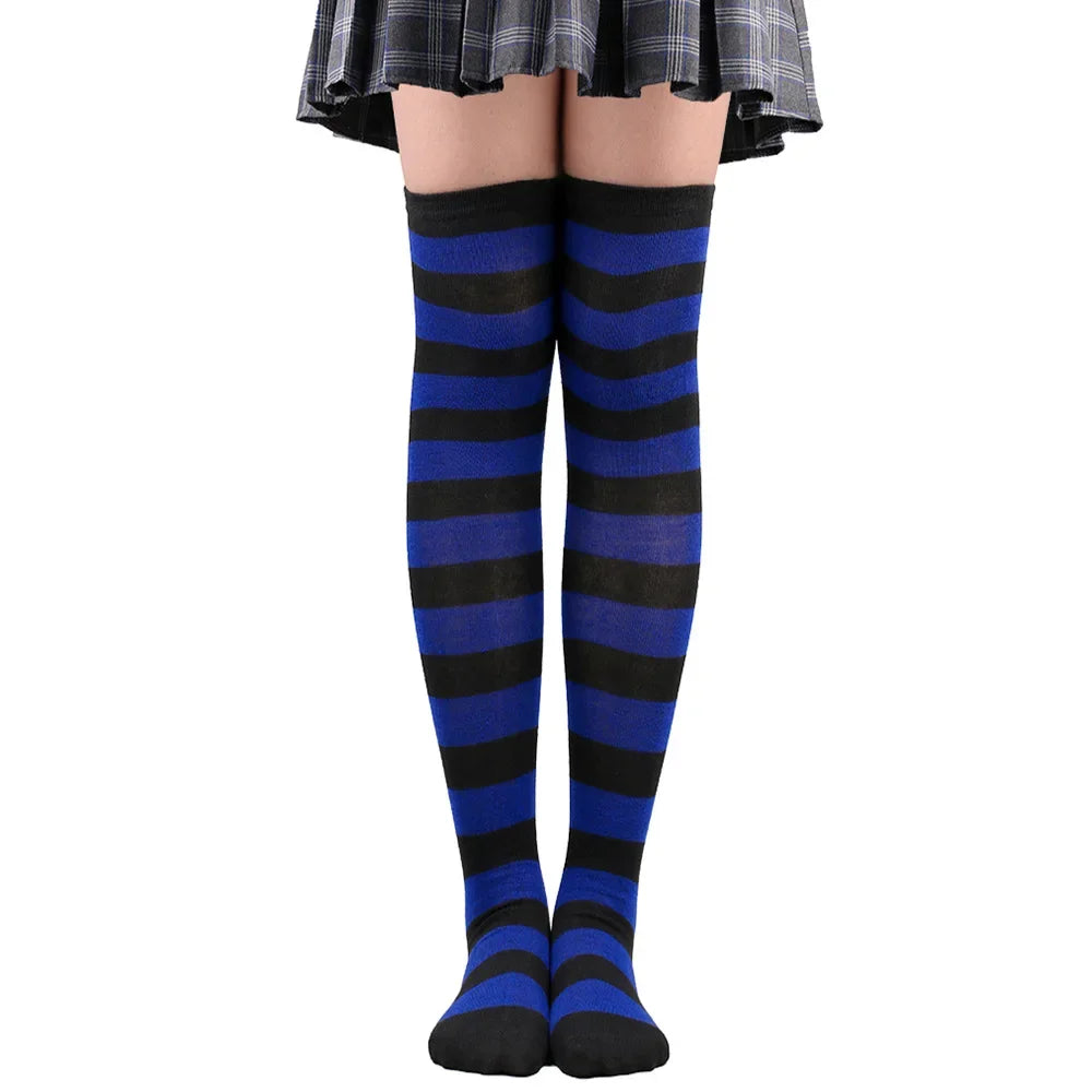 Peris Gems Royal Blue Black 10 / One Size Womens Striped Thigh High Stockings Ladies Girls Black White pink Long Over Above Knee Socks Cosplay Lolita Harajuku Y2k 2025 Womens Striped Thigh High Stockings Ladies Girls Black White pink Long Over Above Knee Socks Cosplay Lolita Harajuku Y2k 2025 SHEIN Amazon Temu