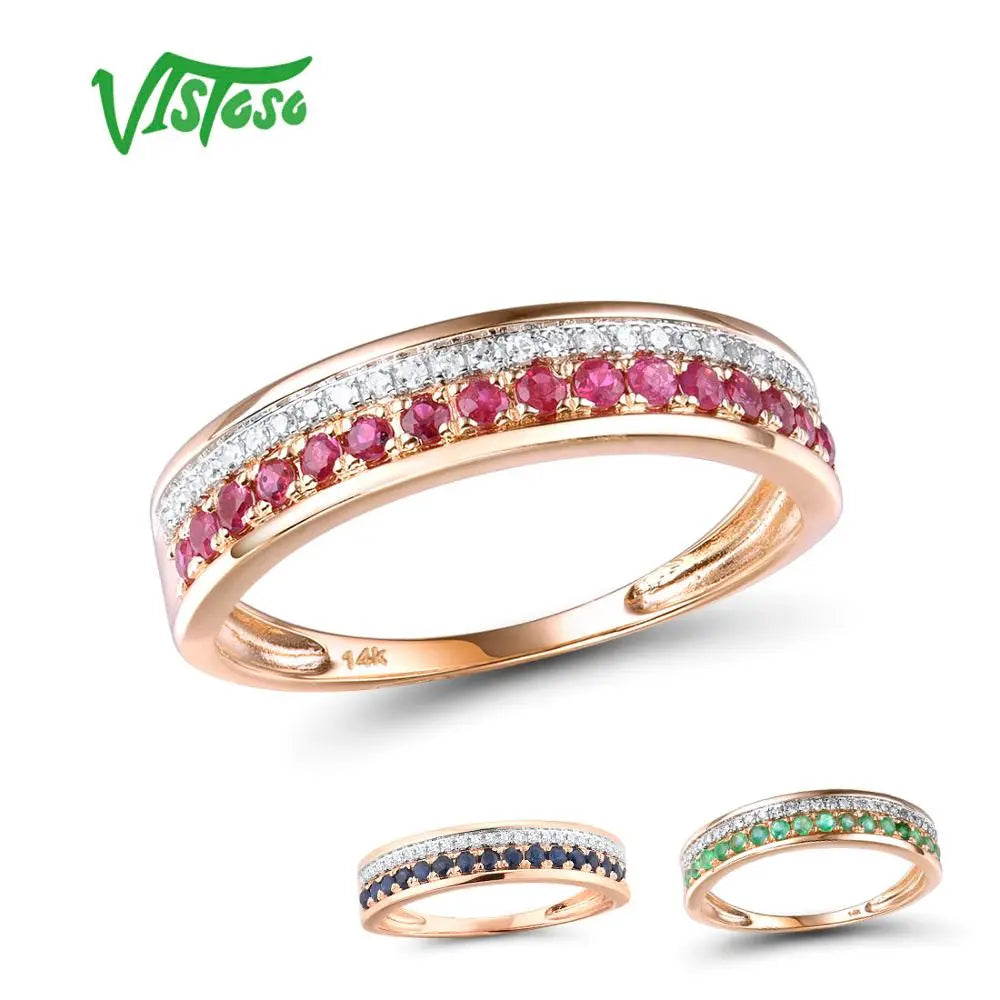 Peris Gems Ruby Sapphire Double Row Diamond Rose Gold Anniversary Rings SHEIN Amazon Temu
